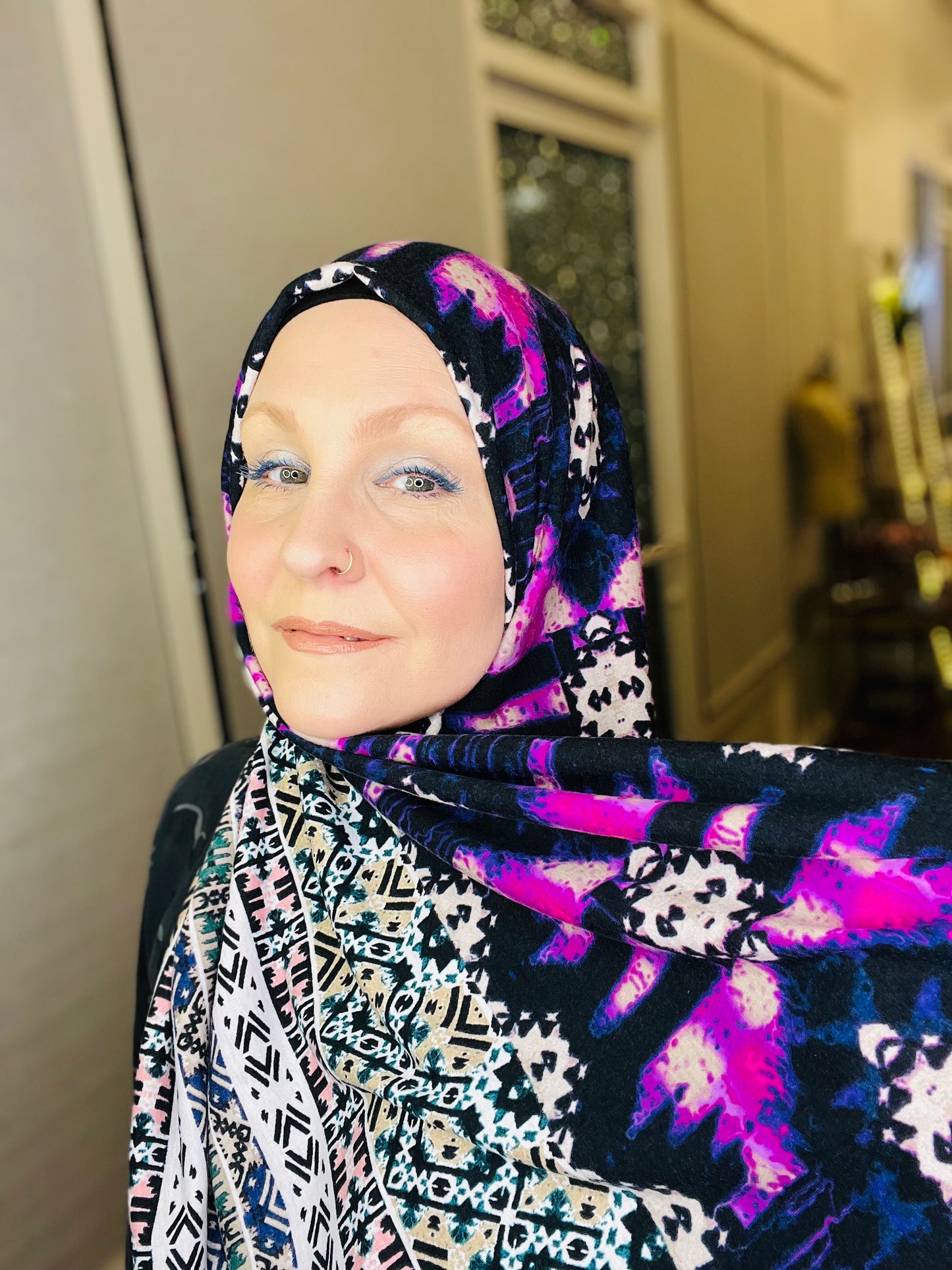 Printed Jersey Hijab: Indigo Dreams