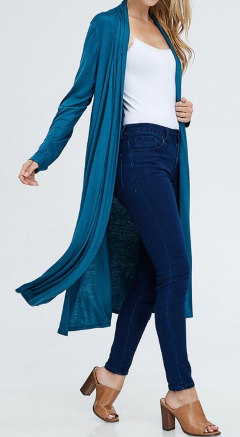 Long Solid Cardi - Teal