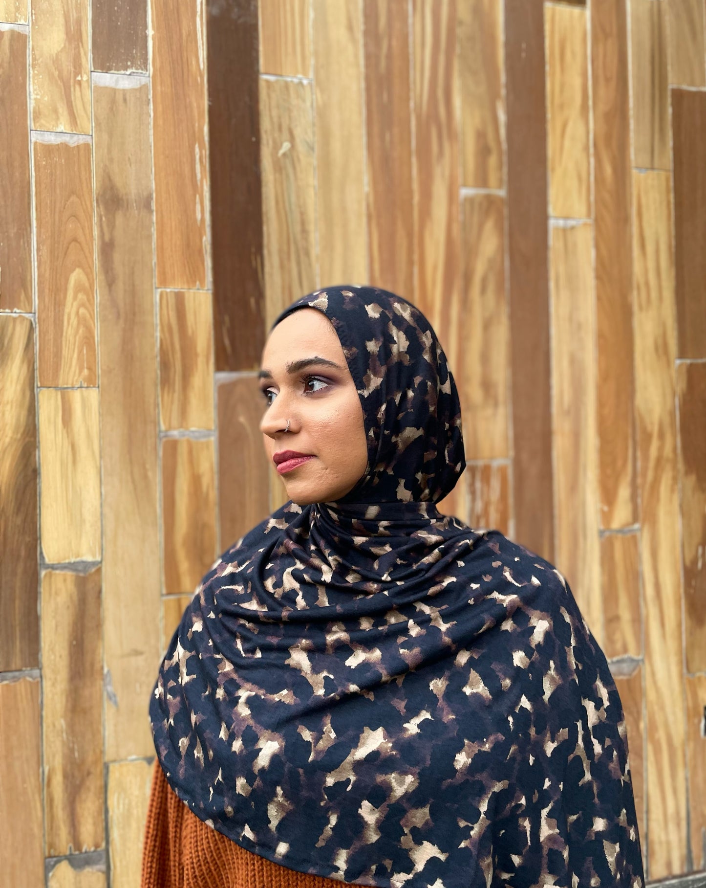 Printed Jersey Hijab: Italian Deep Cacoa & Truffles