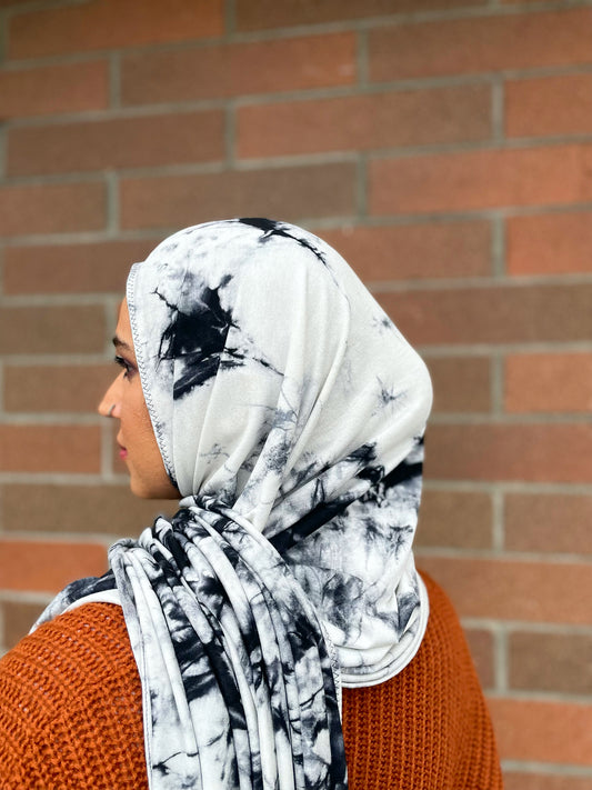 Tie Dye Jersey Hijab: Black Ice