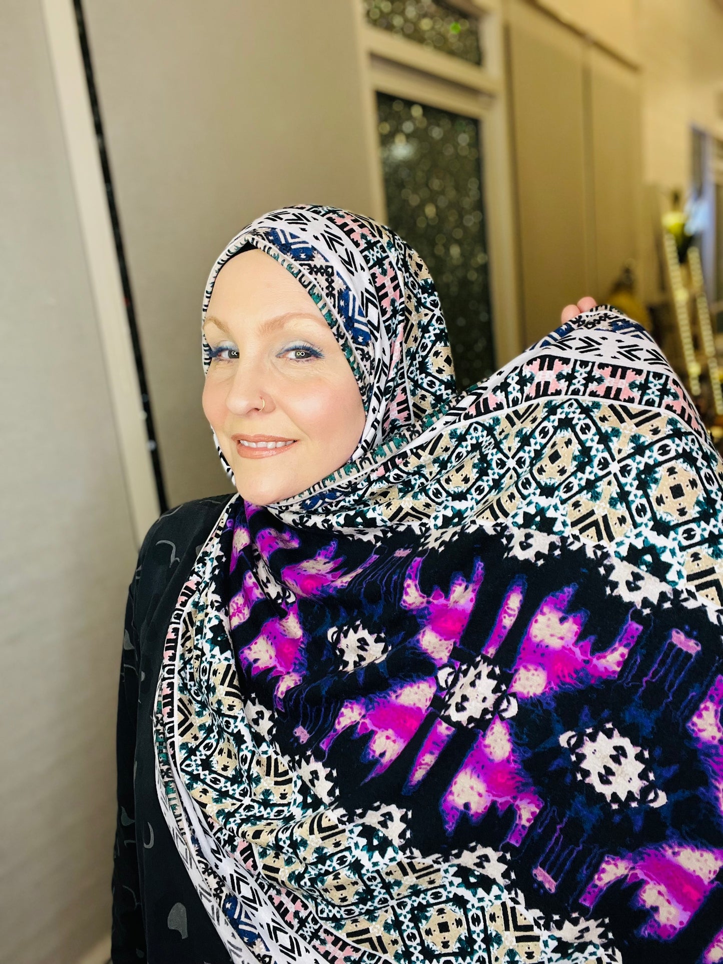 Printed Jersey Hijab: Indigo Dreams