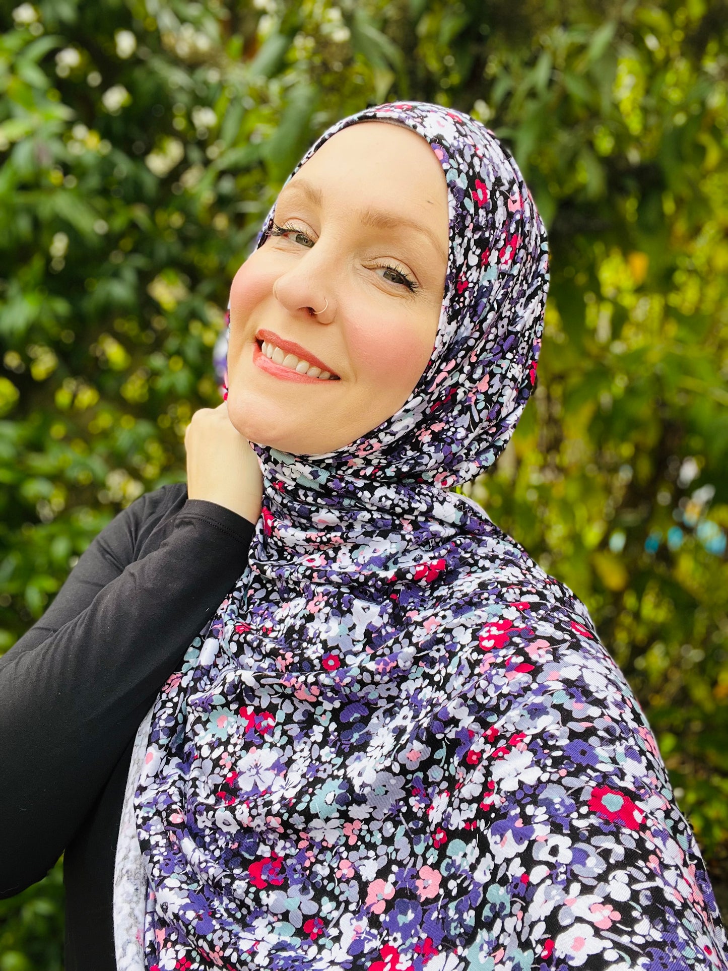 Printed Jersey Hijab: Cool Winter Bouquet