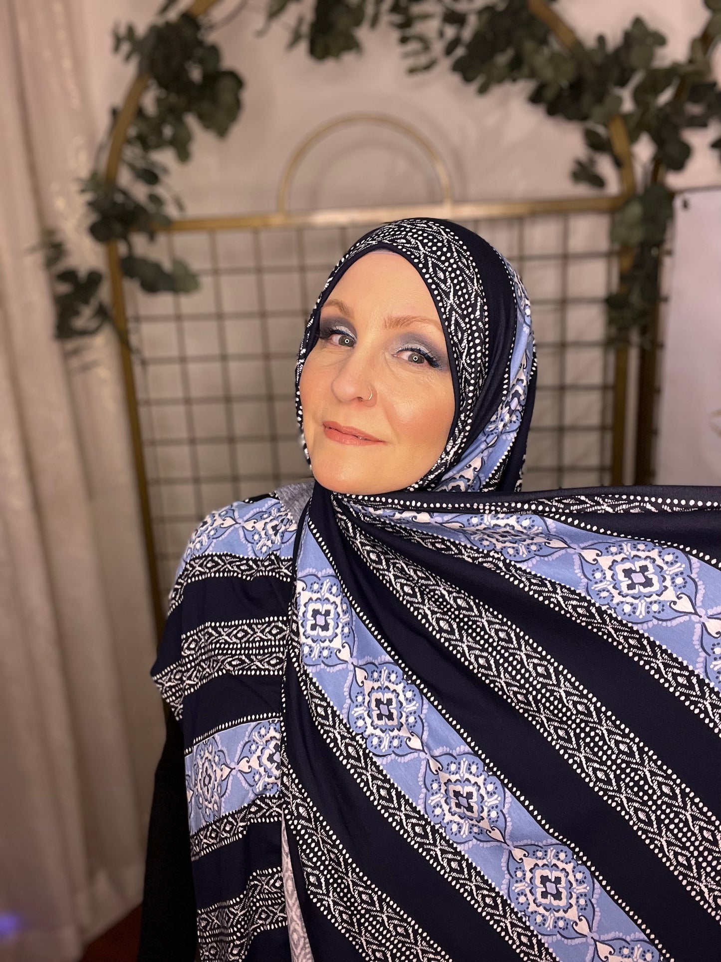 Printed Jersey Hijab: Prussian Medallions