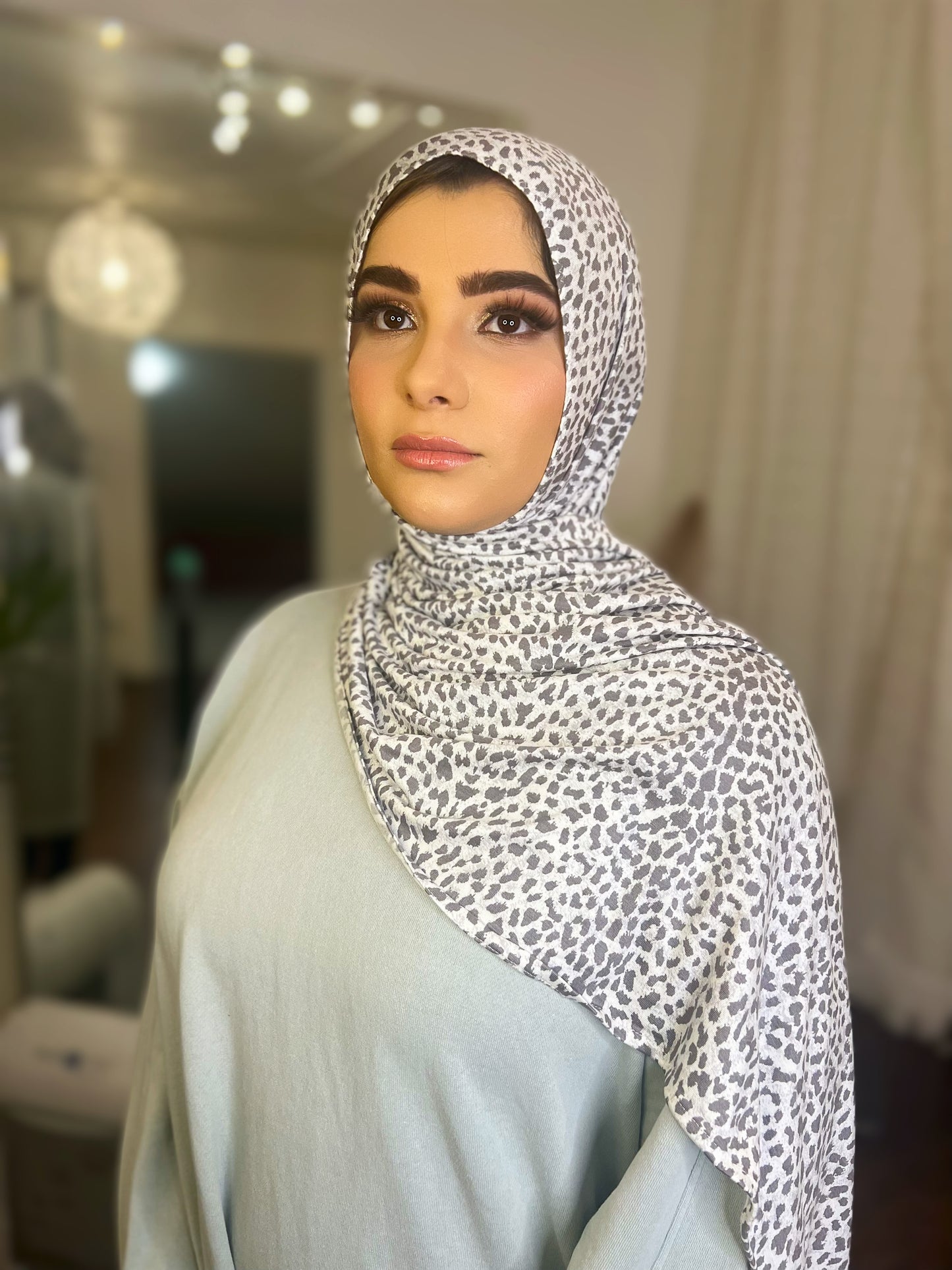 Printed Jersey Hijab: Silver Kitty Baby