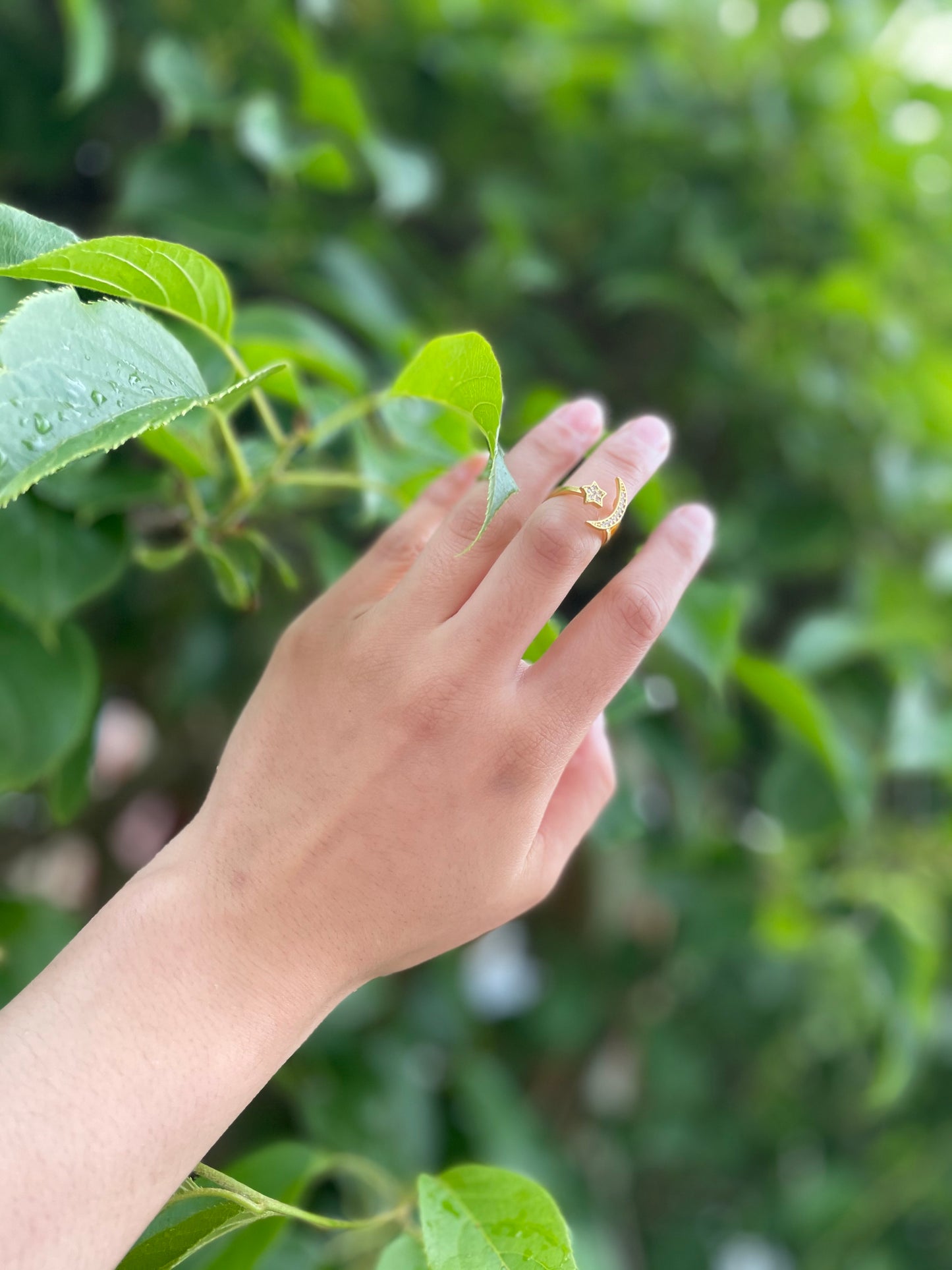 Gold Ring: Sparkle Moon & Star