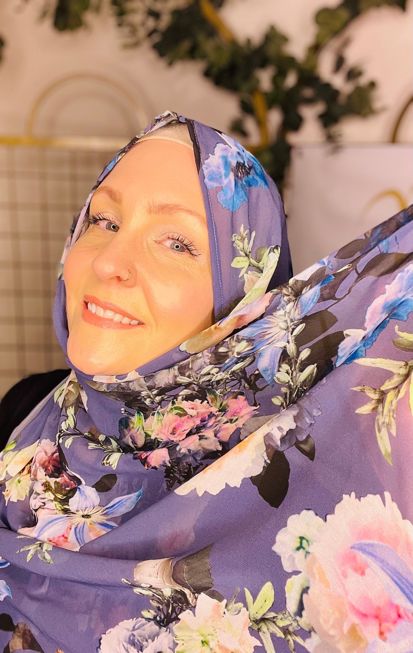 Limited Edition Crepe Chiffon Hijab: Italian Cerulean Floral