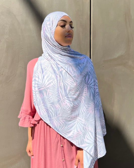 Active Lycra Slip-on Jersey Hijab: Faded Palms