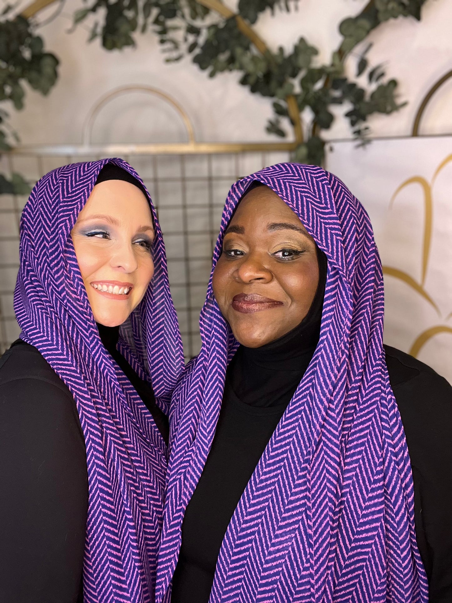 Limited Edition Chiffon Hijab: Pink & Purple Herringbone