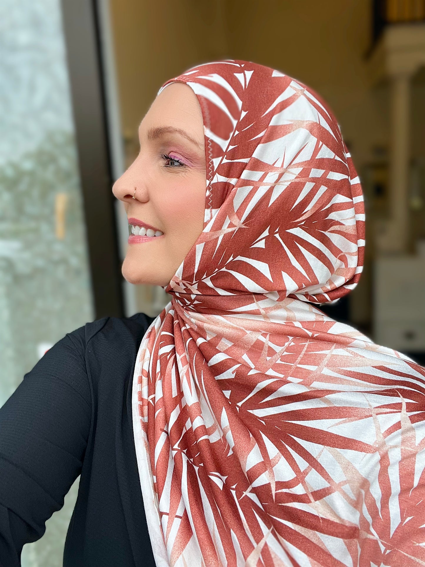 Printed Jersey Hijab: Rustic Peachy Palms