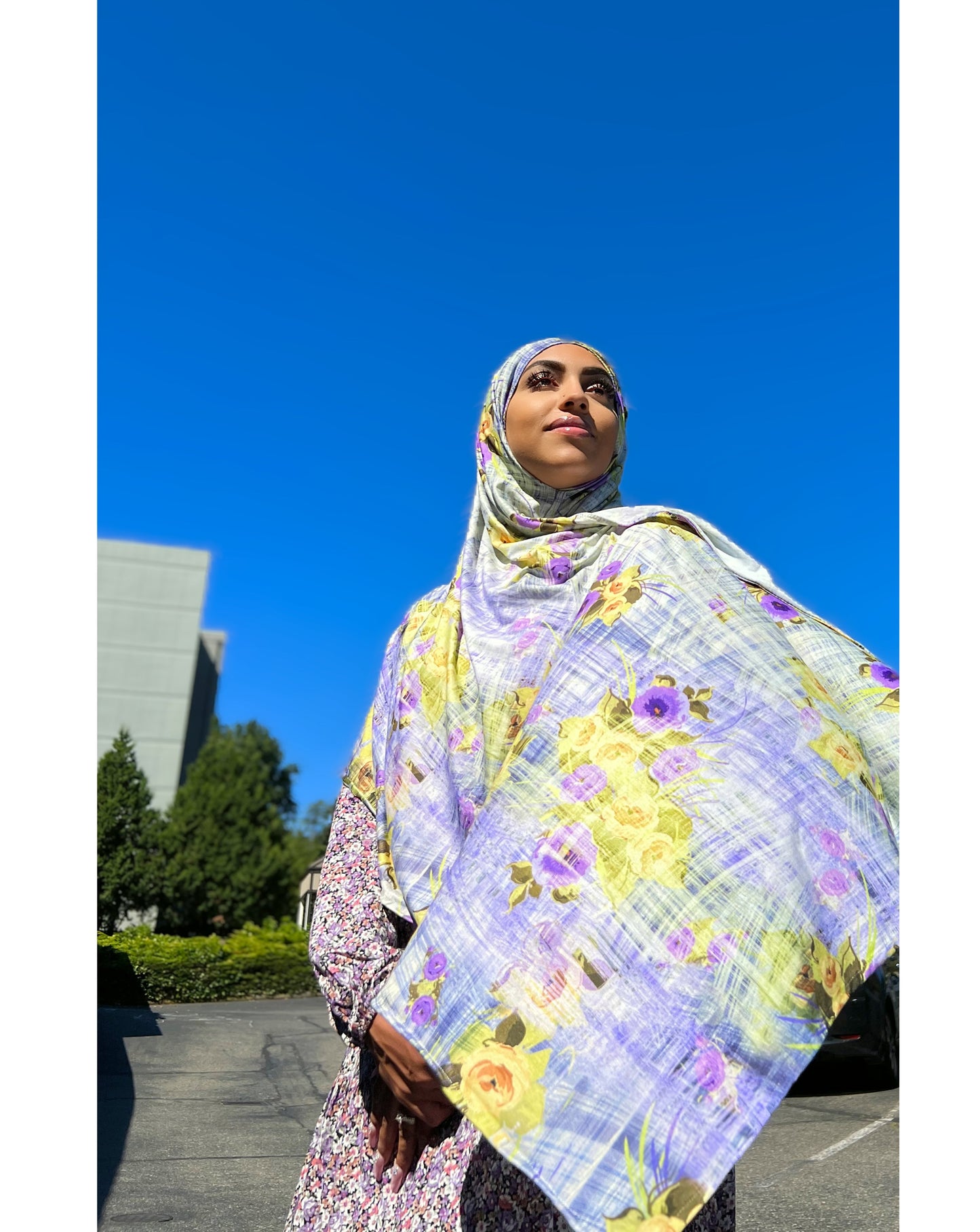 Printed Jersey Hijab: Floral Amethyst