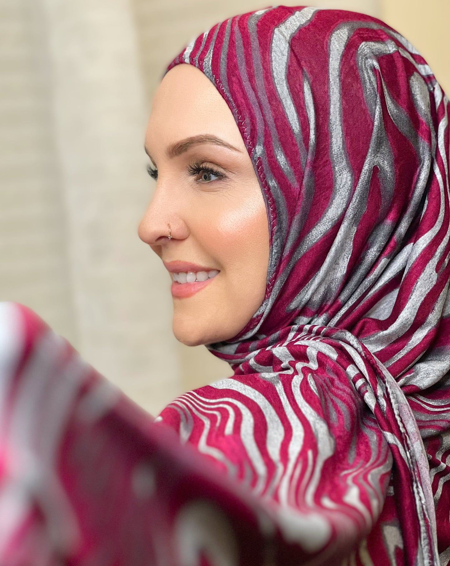 Printed Jersey Hijab: Crimson Zebra
