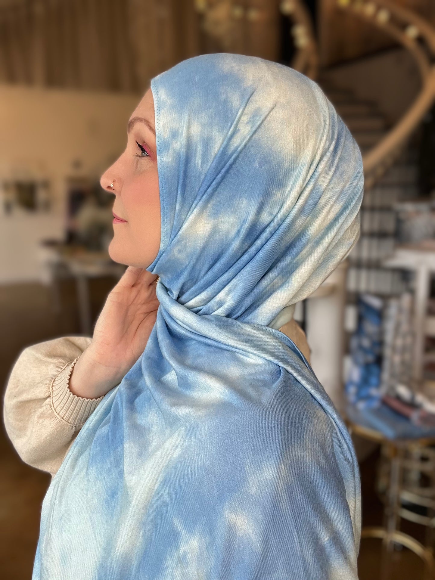 Tie Dye Jersey Hijab: Marshmallow Cloud