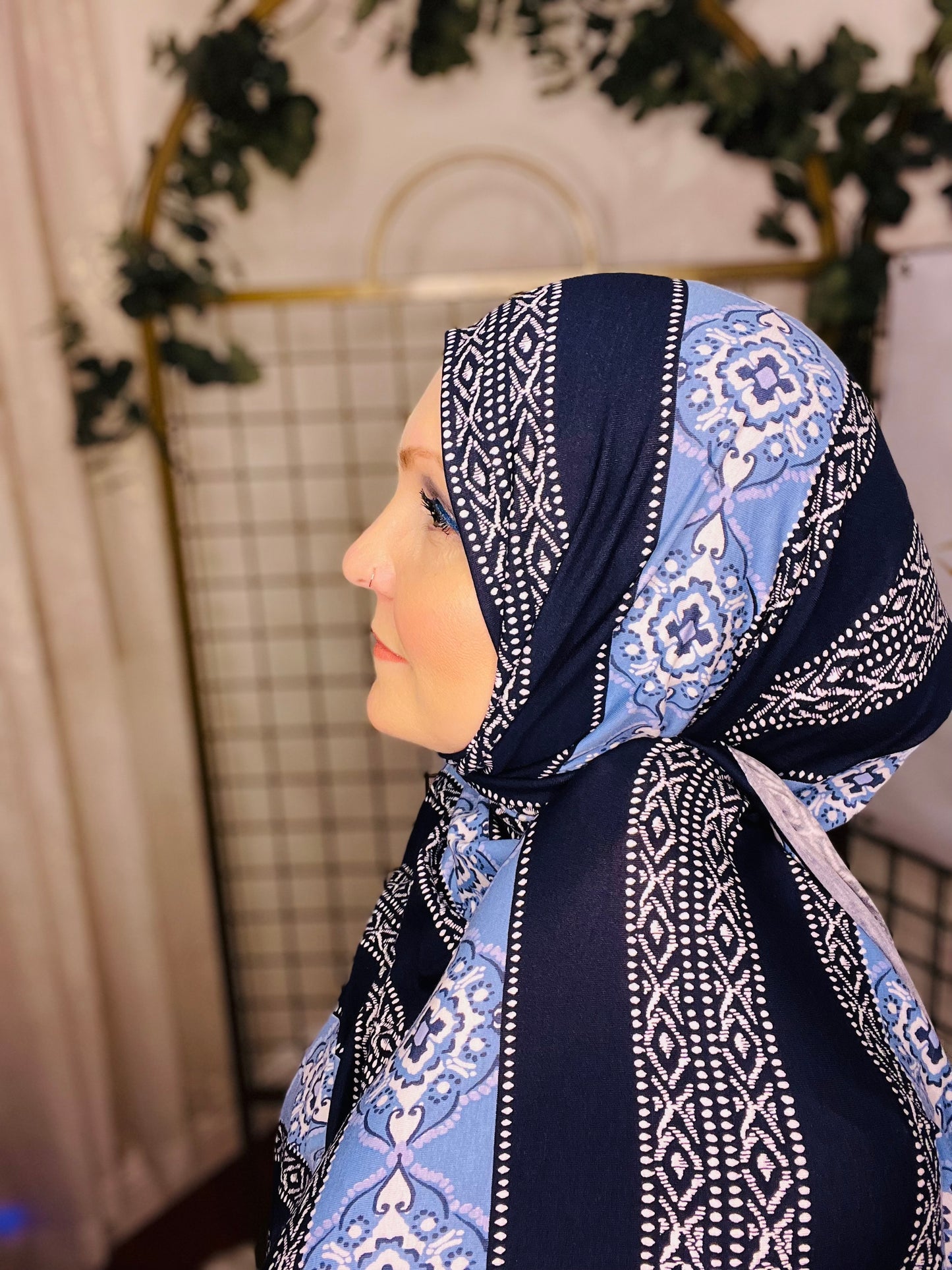 Printed Jersey Hijab: Prussian Medallions