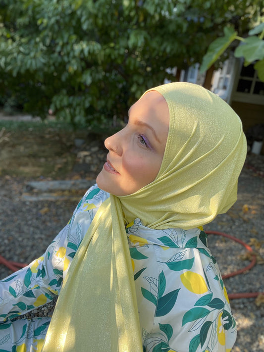 Solid Sparkle Jersey Hijab: Sparkling Lemon Lurex