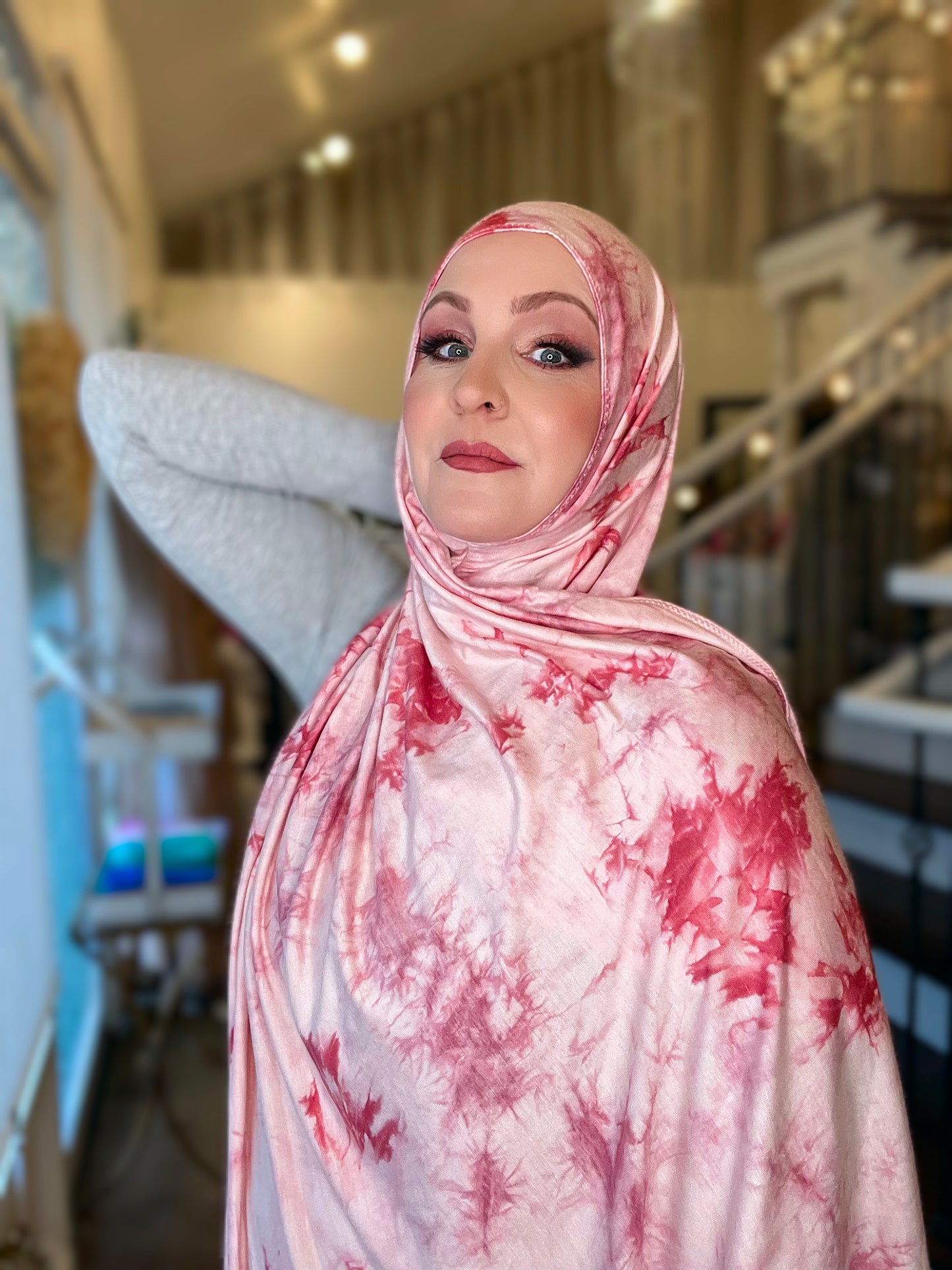 Tie Dye Jersey Hijab: Strawberries and Cream