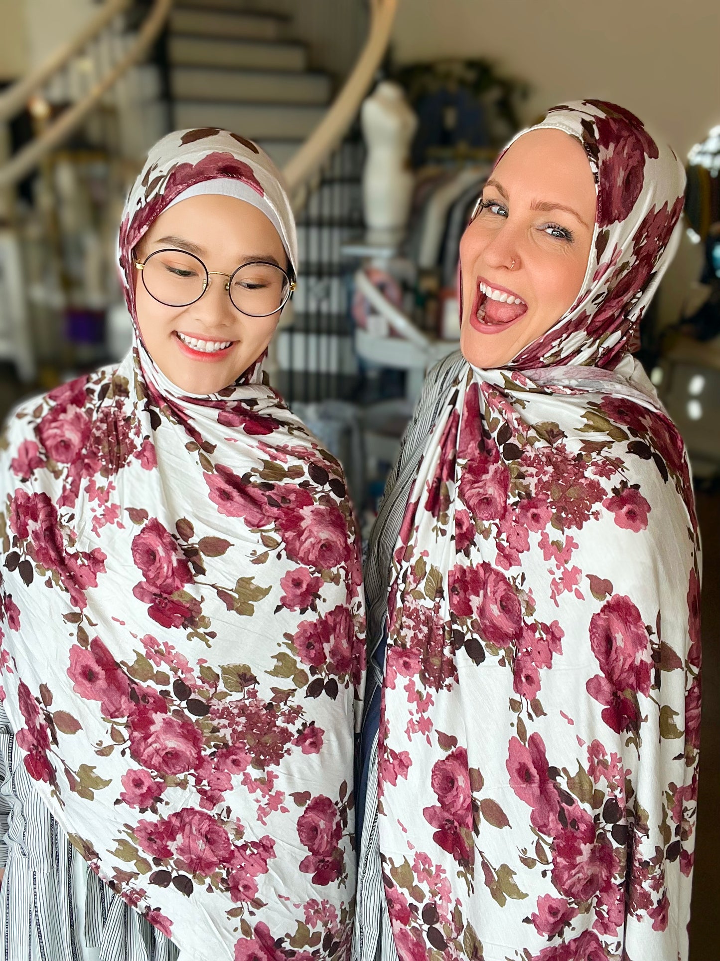 Printed Jersey Hijab: Burgundy Plum Watercolor Roses