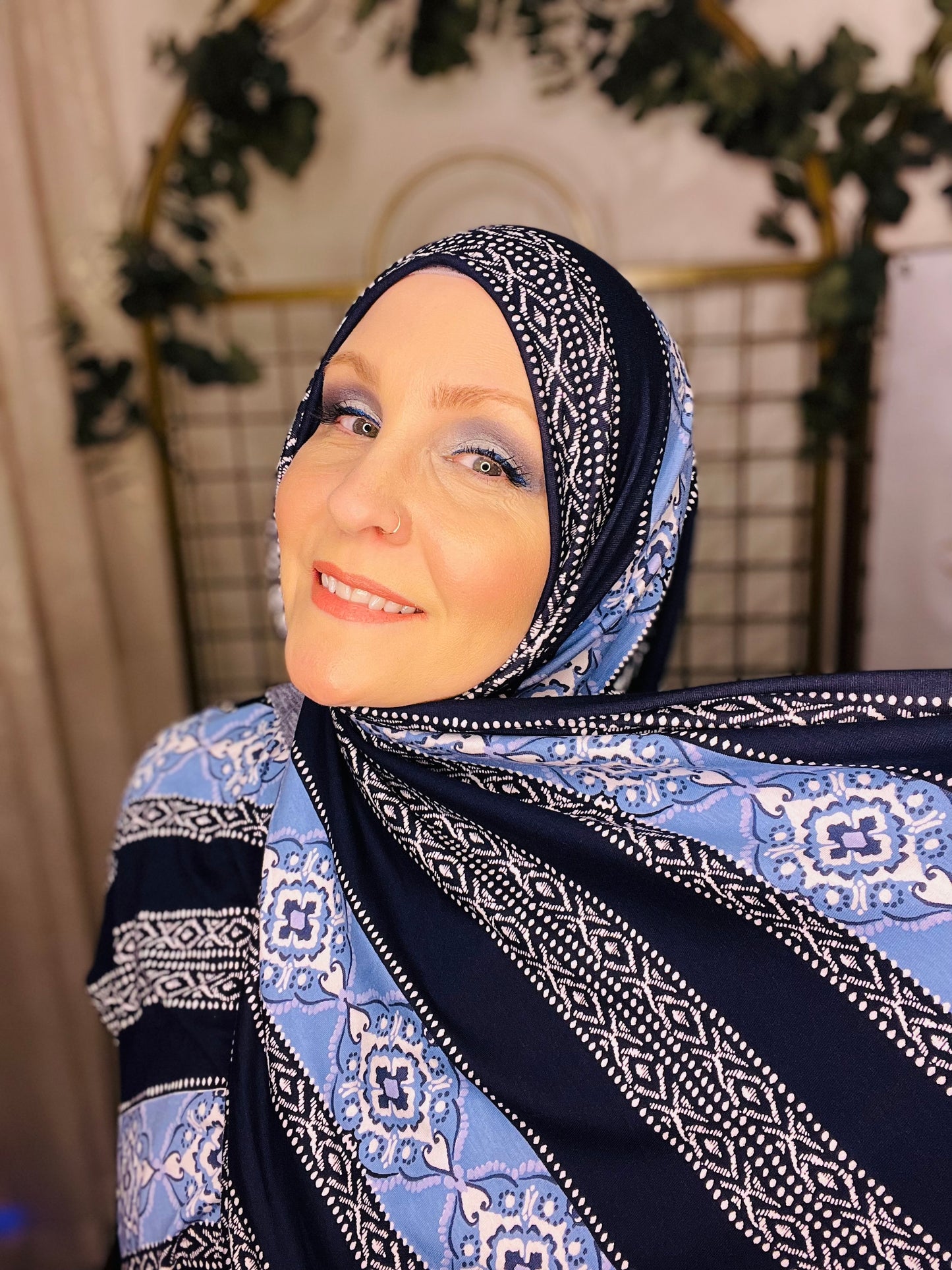 Printed Jersey Hijab: Prussian Medallions