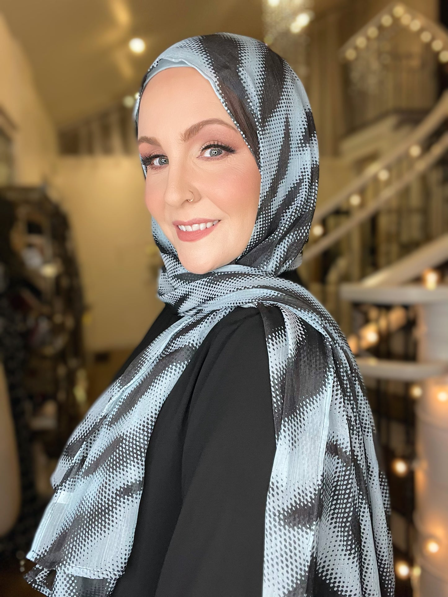 Crinkle Chiffon Hijab: Shimmer Charcoal Icy Blue