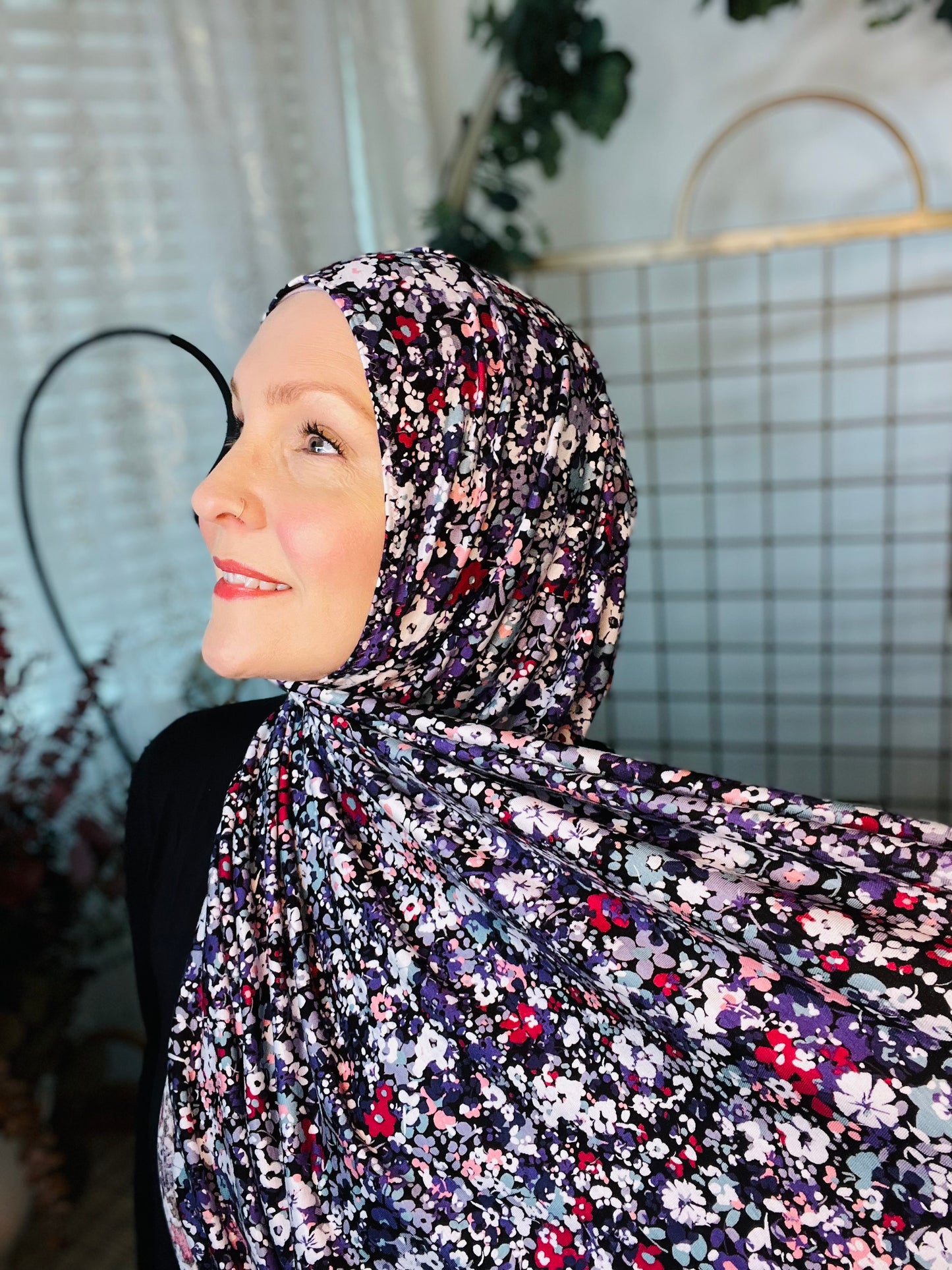 Printed Jersey Hijab: Cool Winter Bouquet