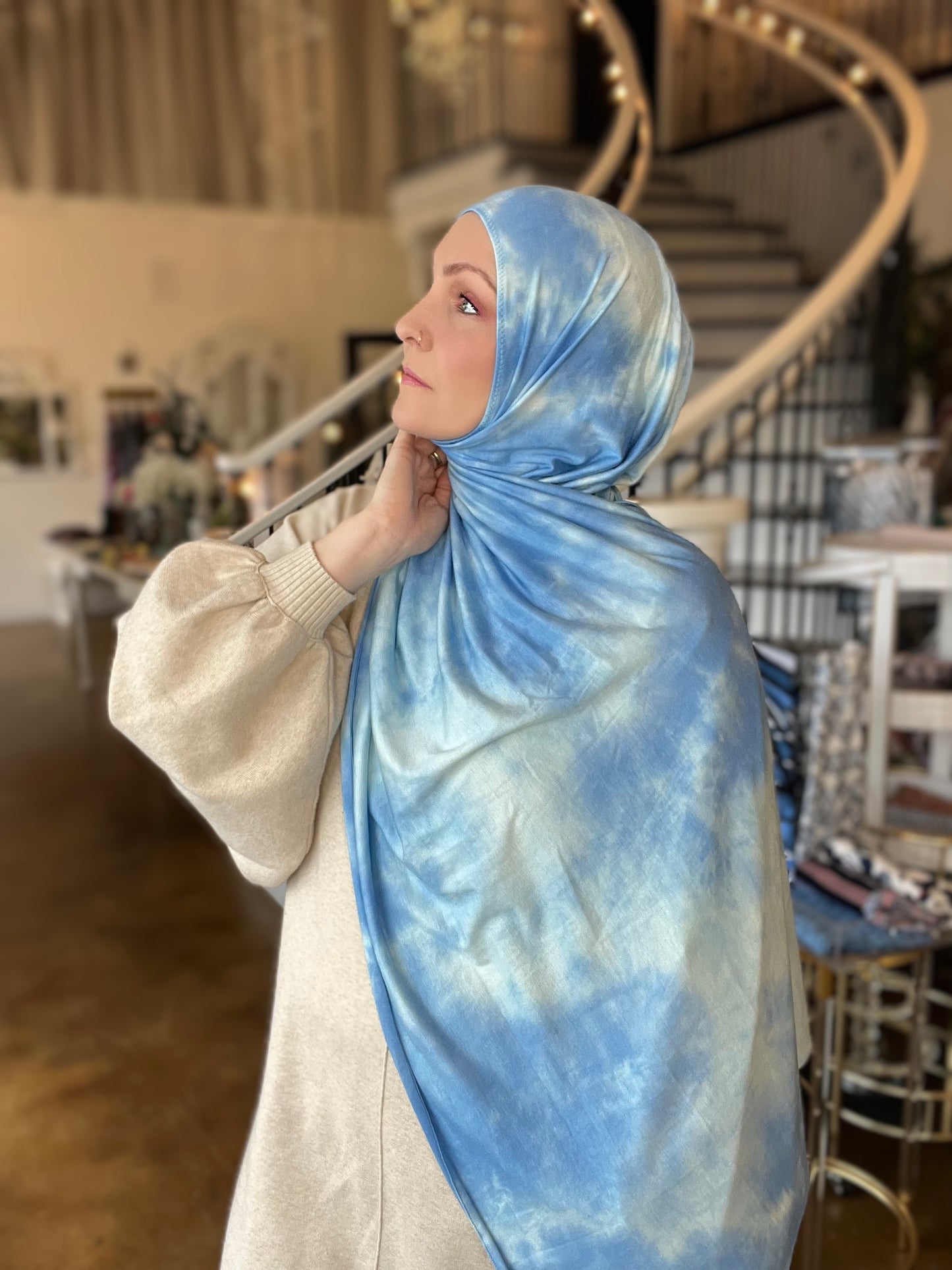 Tie Dye Jersey Hijab: Marshmallow Cloud