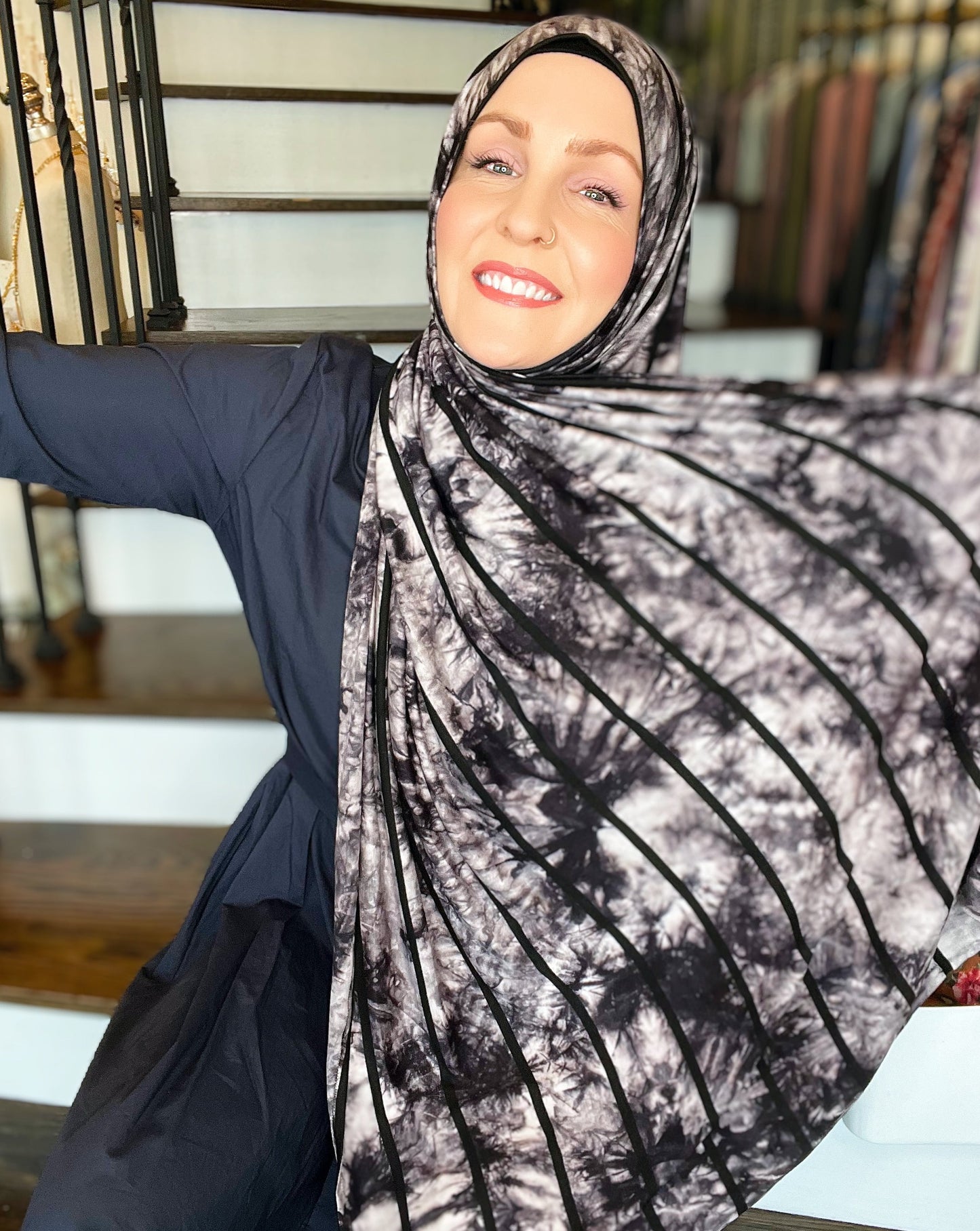Tie Dye Jersey Hijab: Spicy Black Chai