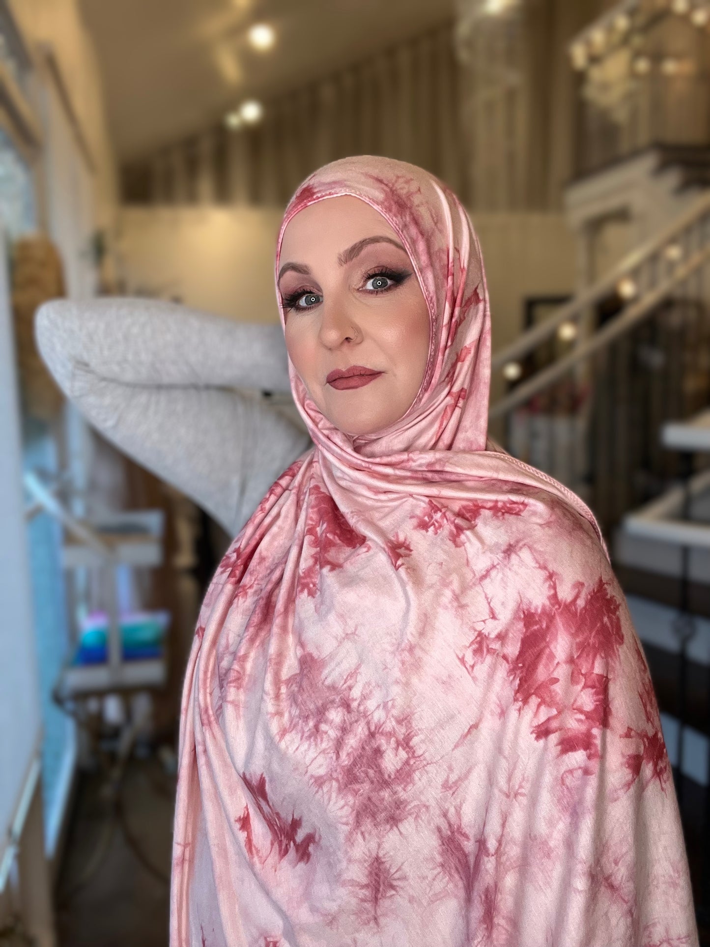 Tie Dye Jersey Hijab: Strawberries and Cream