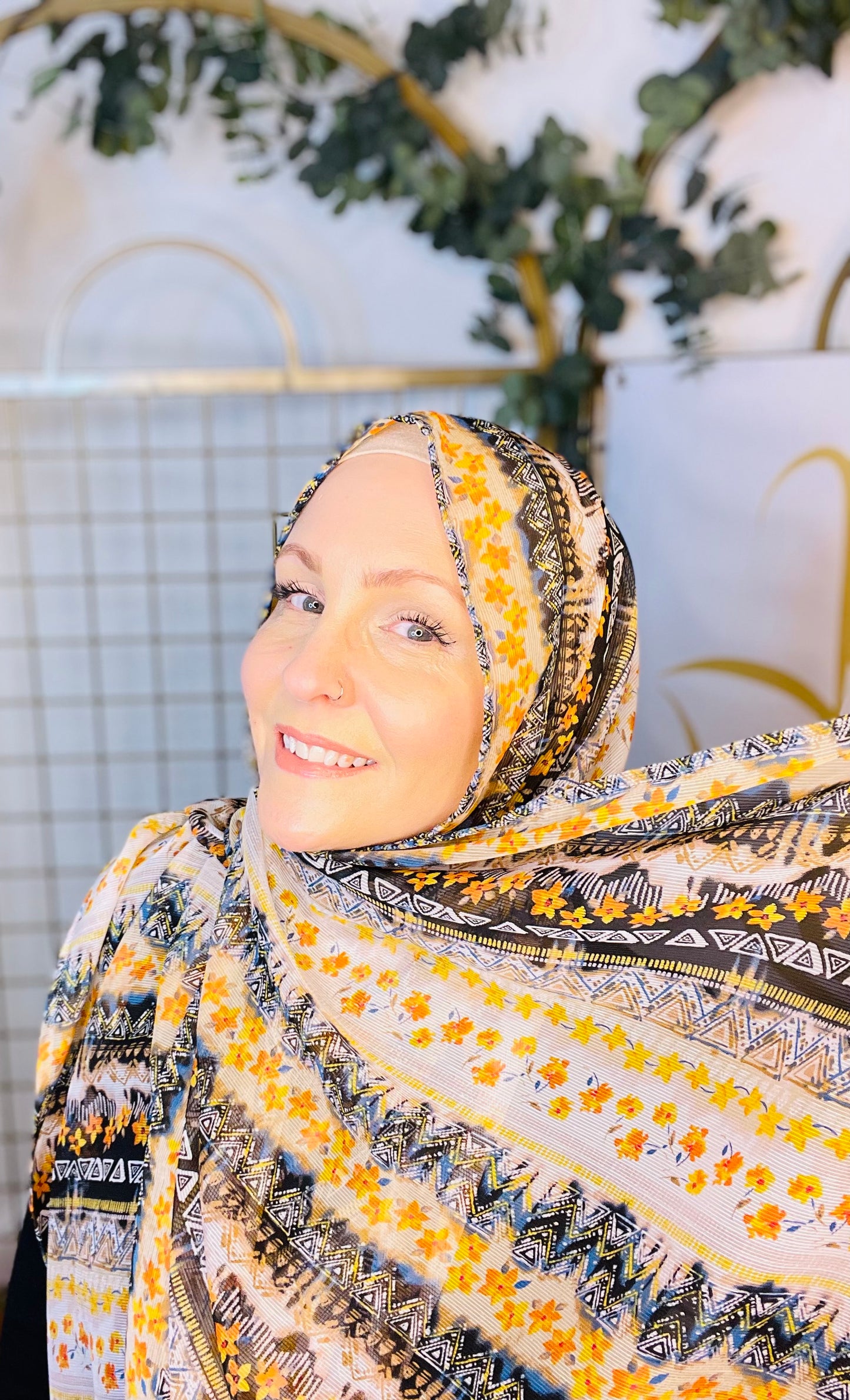 Limited Edition Woven Chiffon Hijab: Geometric Floral Fall