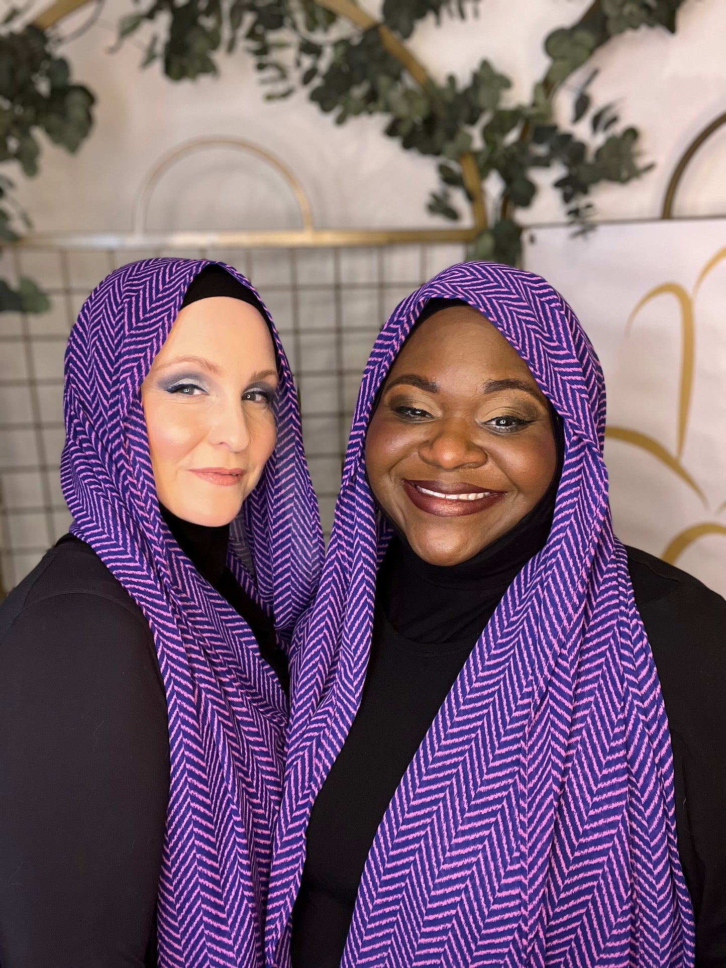Limited Edition Chiffon Hijab: Pink & Purple Herringbone