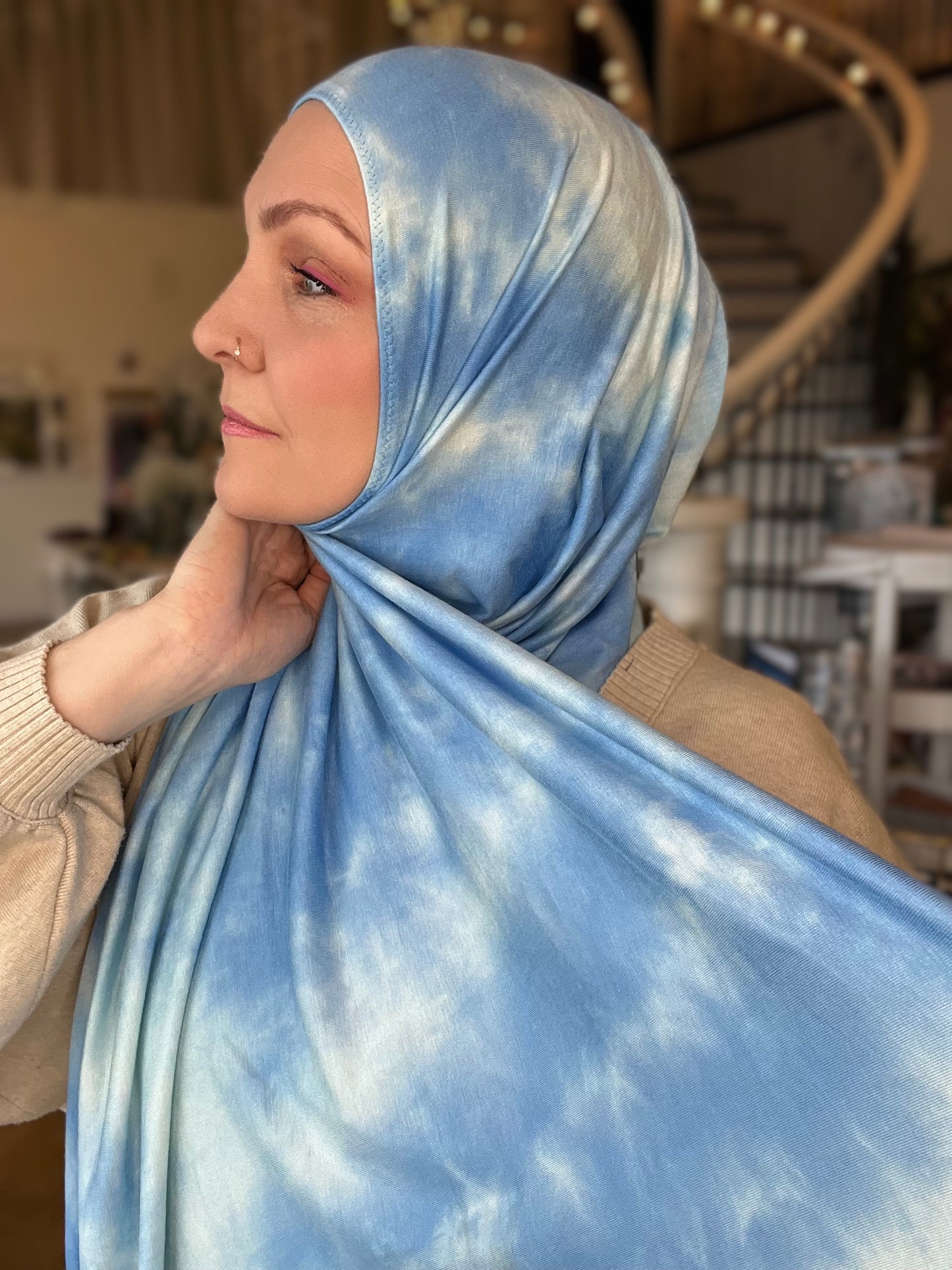 Tie Dye Jersey Hijab: Marshmallow Cloud