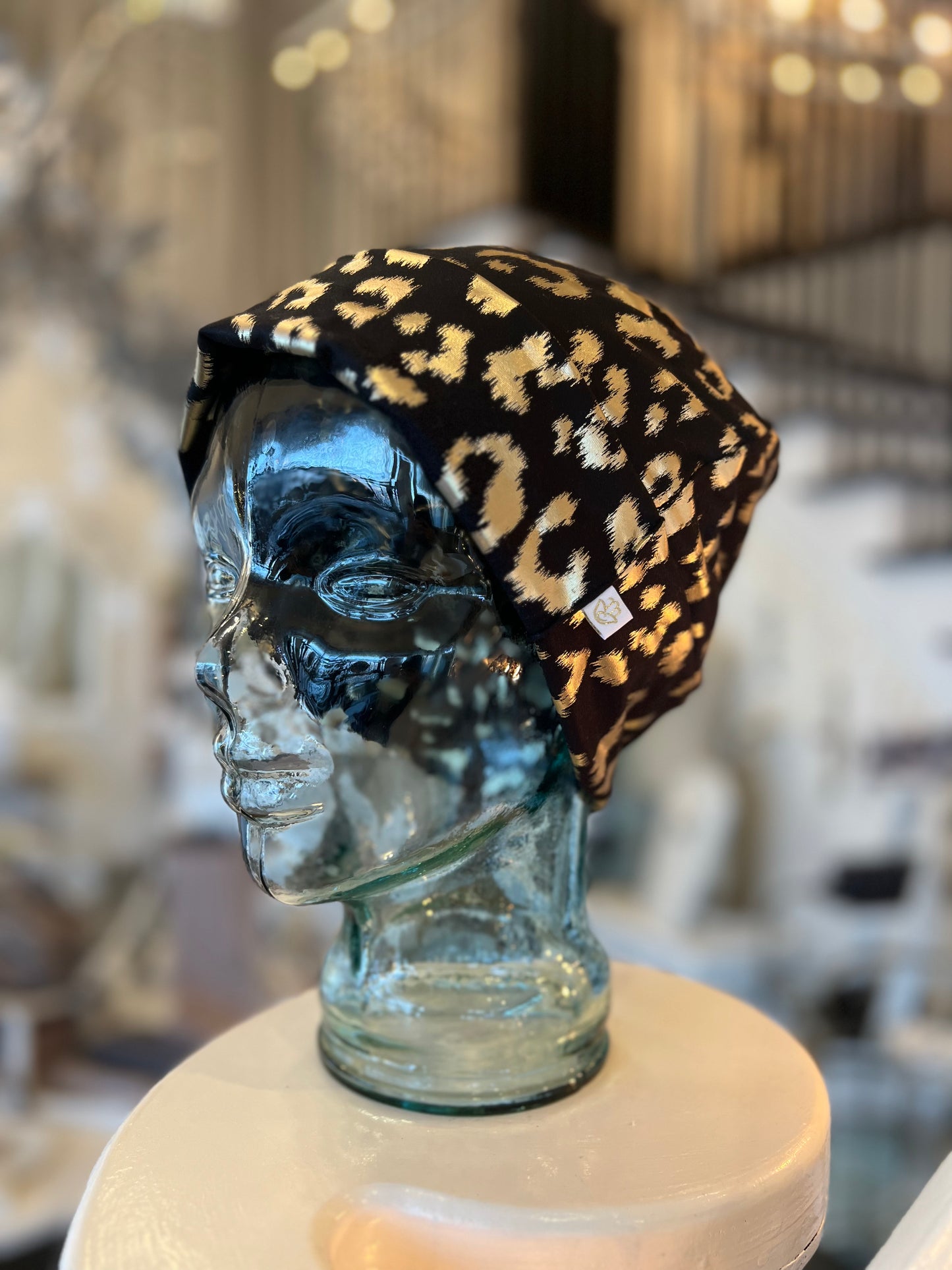 The Zahra Beanie: Gold Metallic Leopard