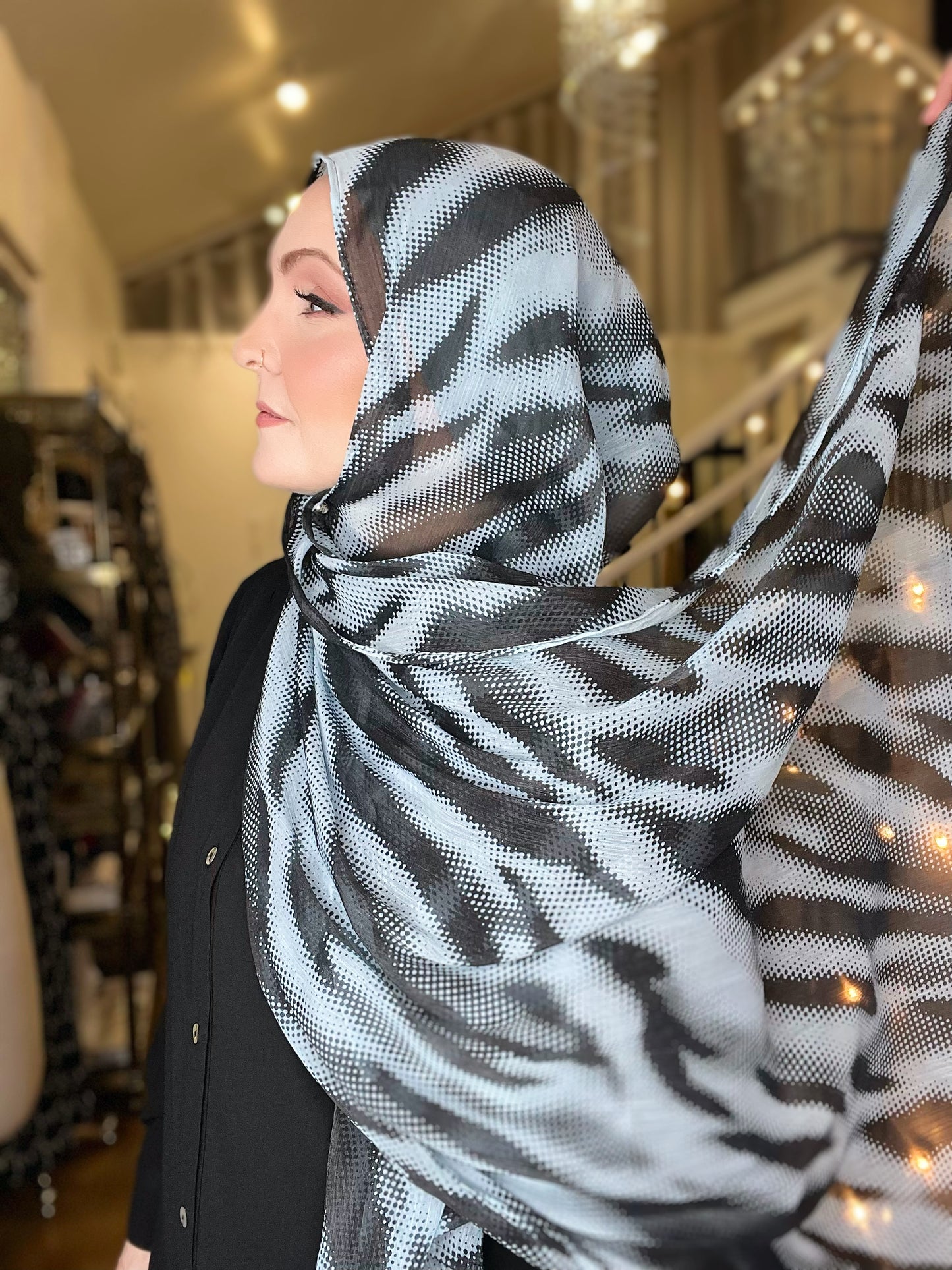Crinkle Chiffon Hijab: Shimmer Charcoal Icy Blue