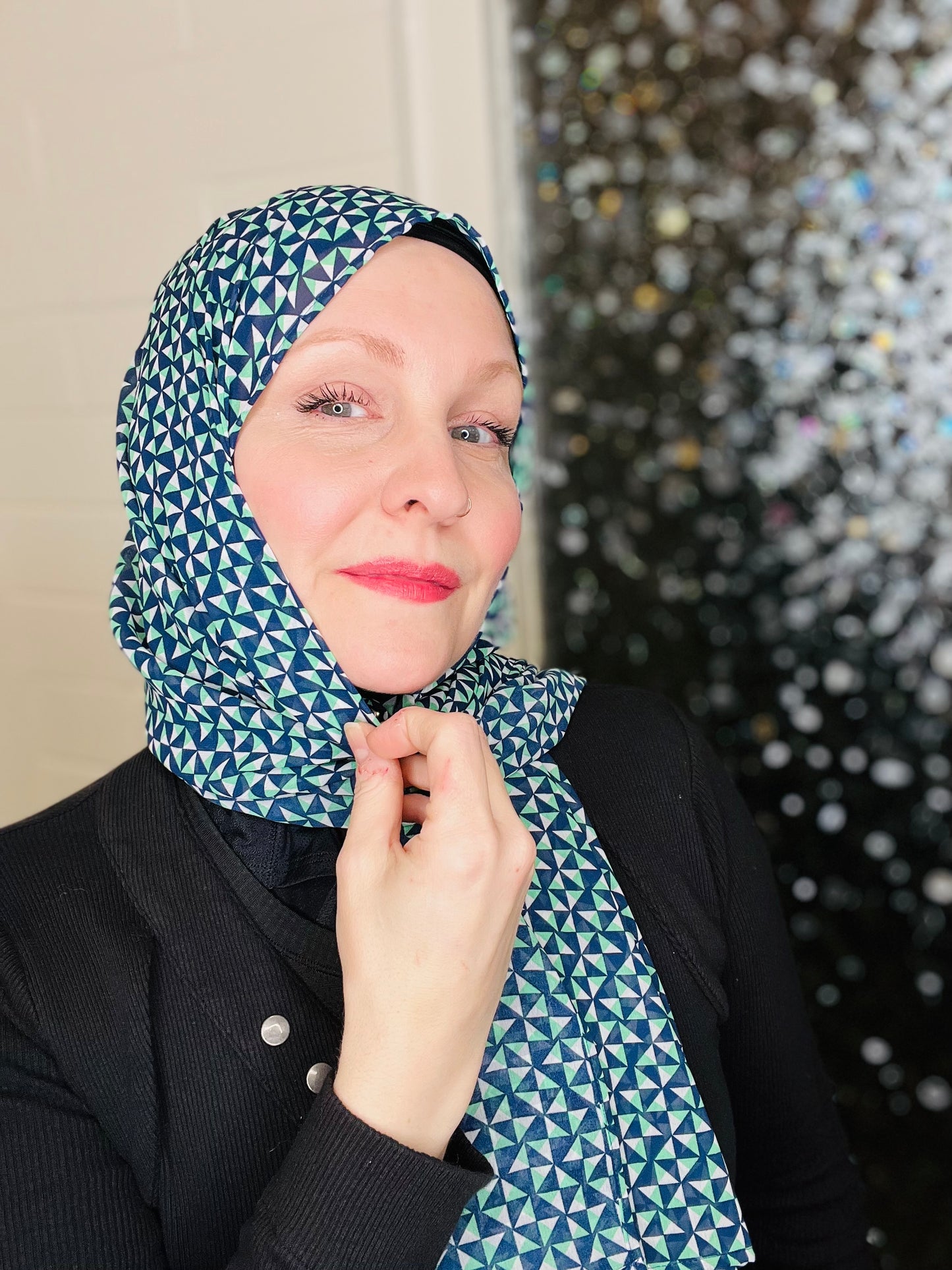 Limited Edition Crepe Chiffon Hijab: Mint Green Triangle Kaleidoscope