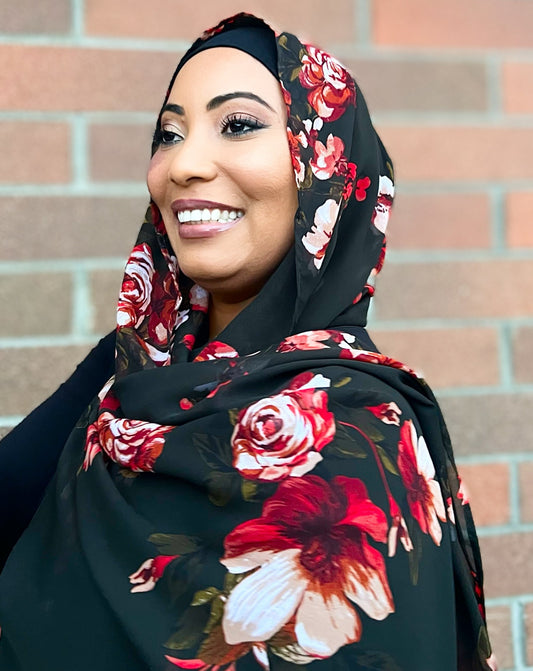 Limited Edition Chiffon Hijab: Moody Roses