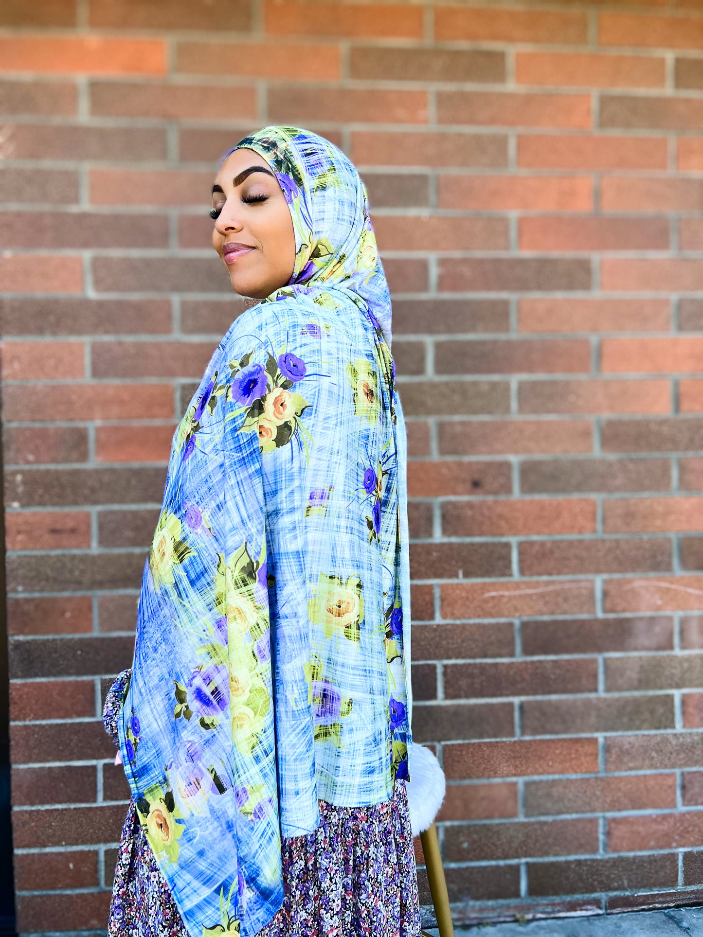 Printed Jersey Hijab: Floral Amethyst