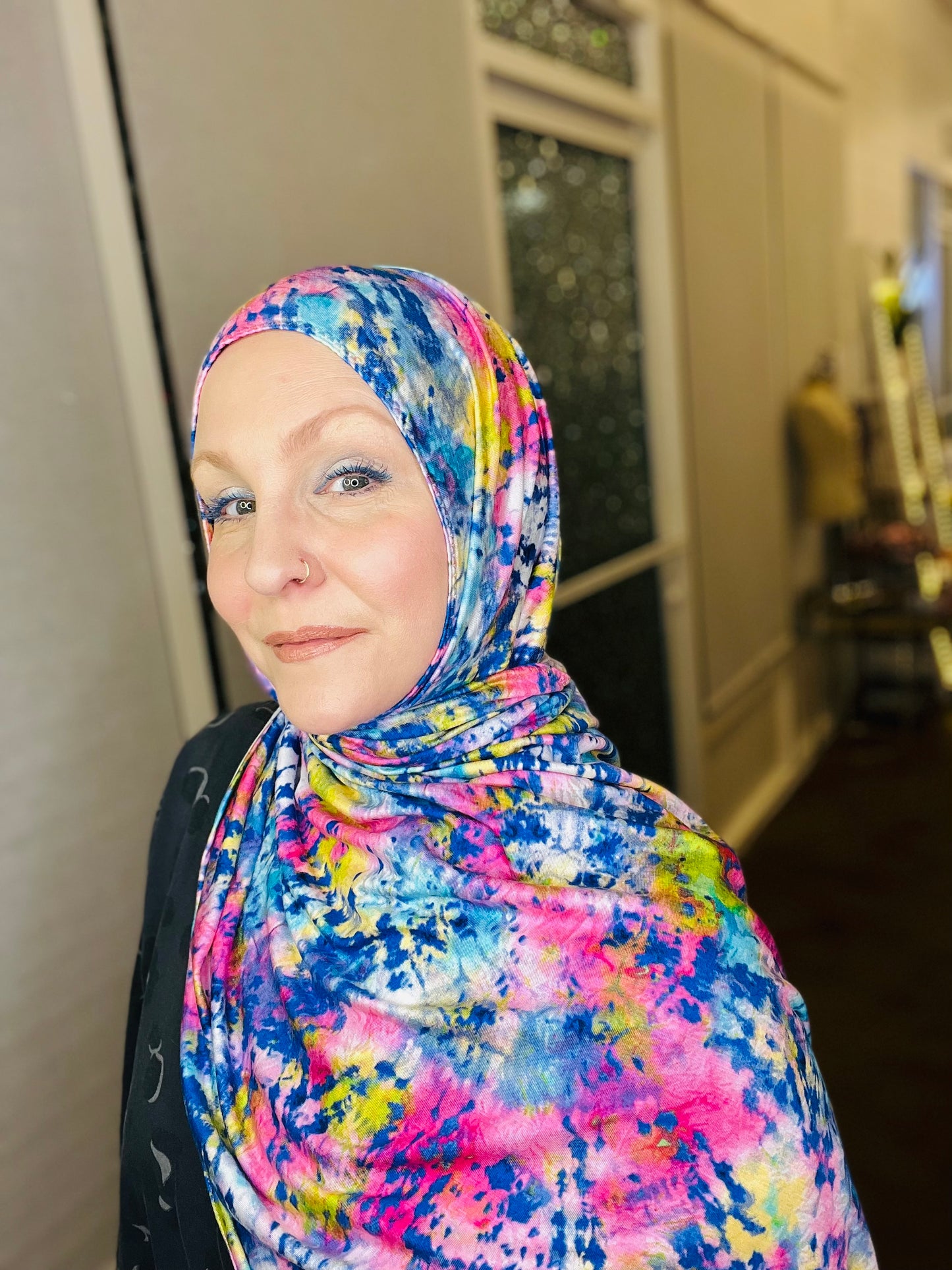 Printed Jersey Hijab: Psychedelic Spray Paint