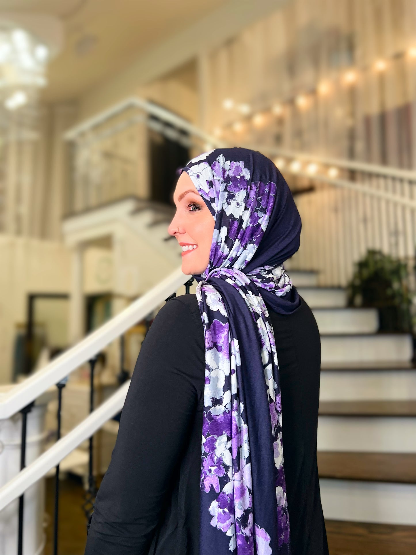 Printed Jersey Hijab: Cascading Floral