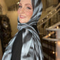 Crinkle Chiffon Hijab: Shimmer Charcoal Icy Blue