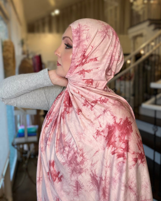 Tie Dye Jersey Hijab: Strawberries and Cream