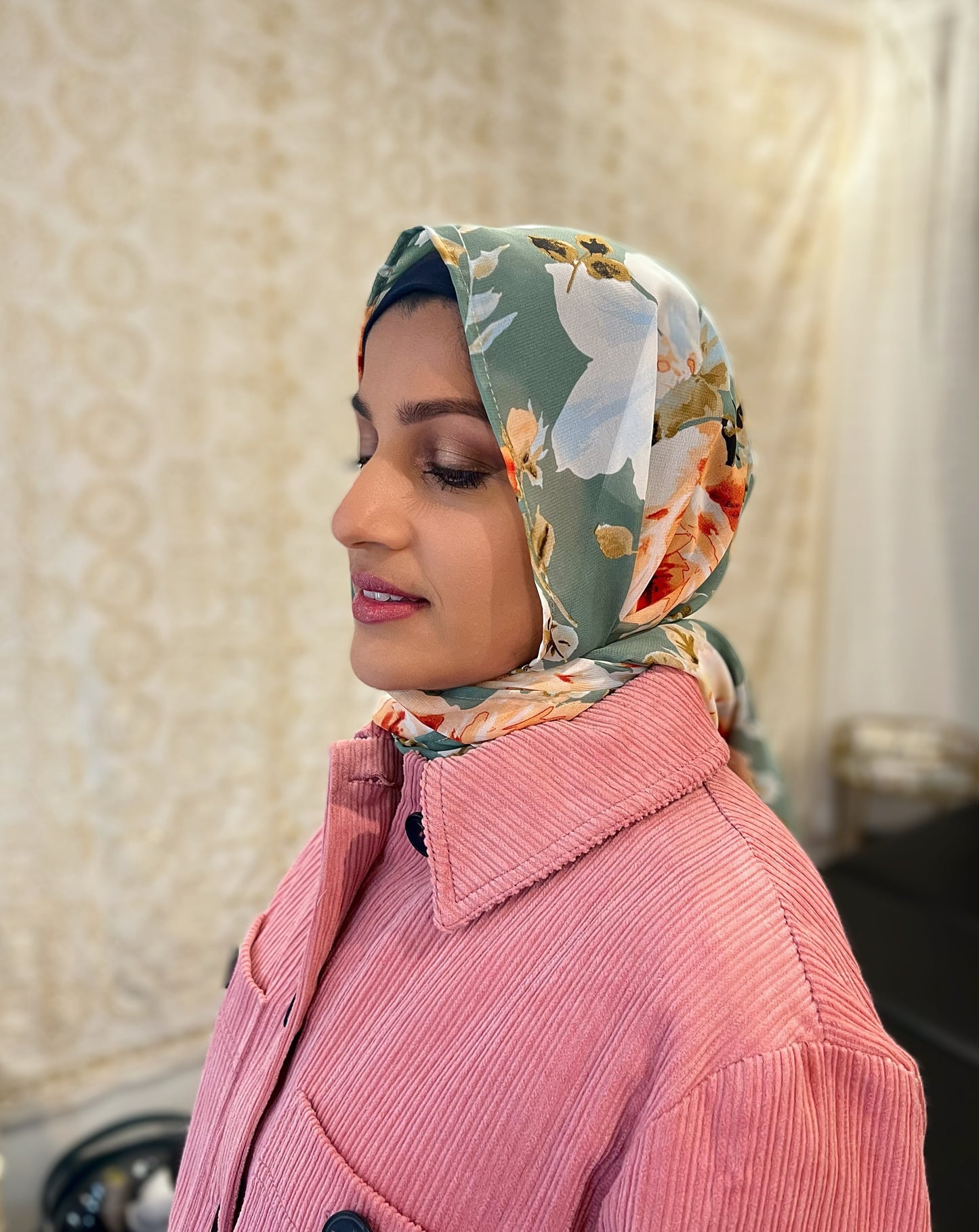 Chiffon Hijab: Sage Roses