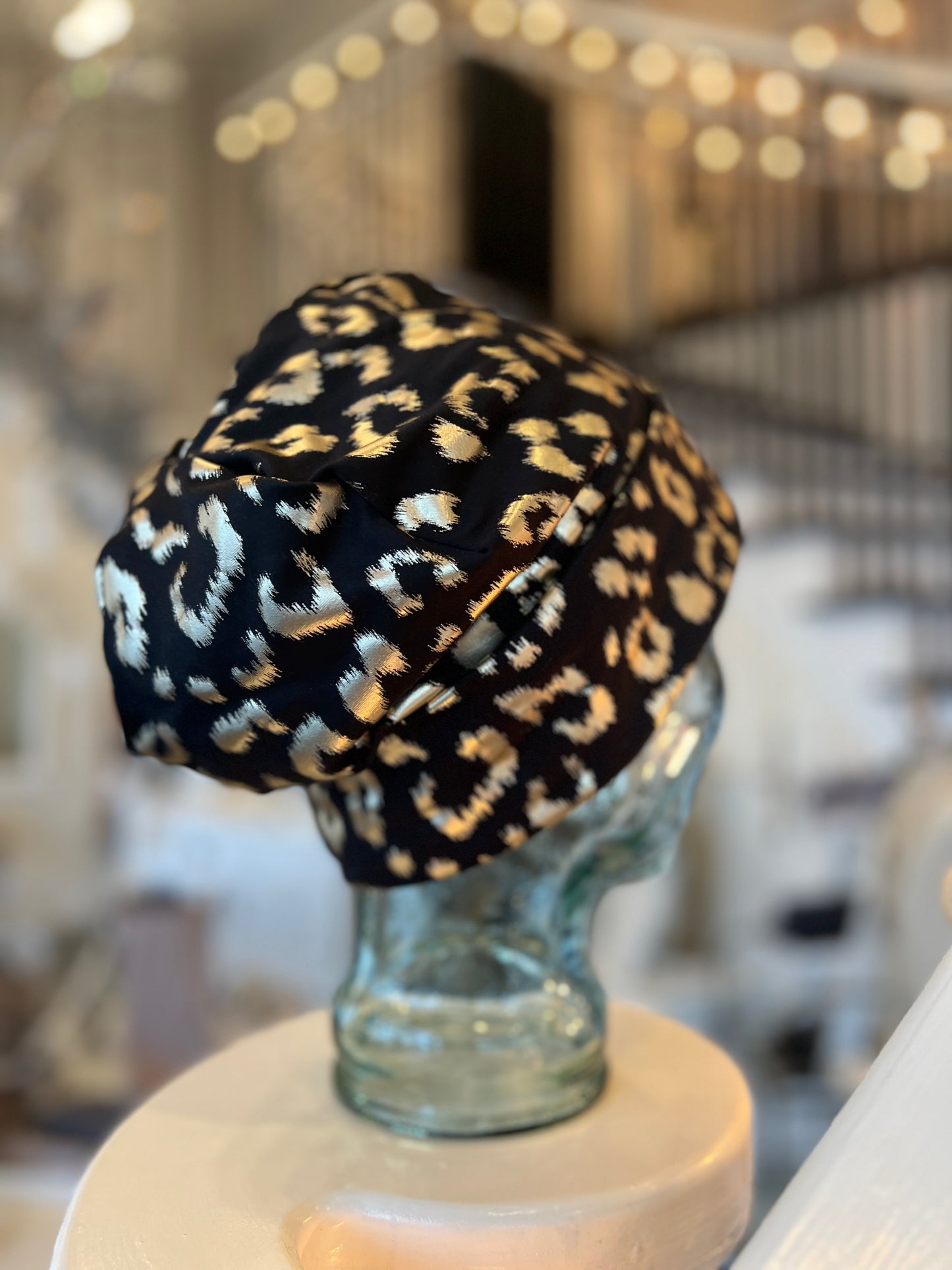 The Zahra Beanie: Gold Metallic Leopard