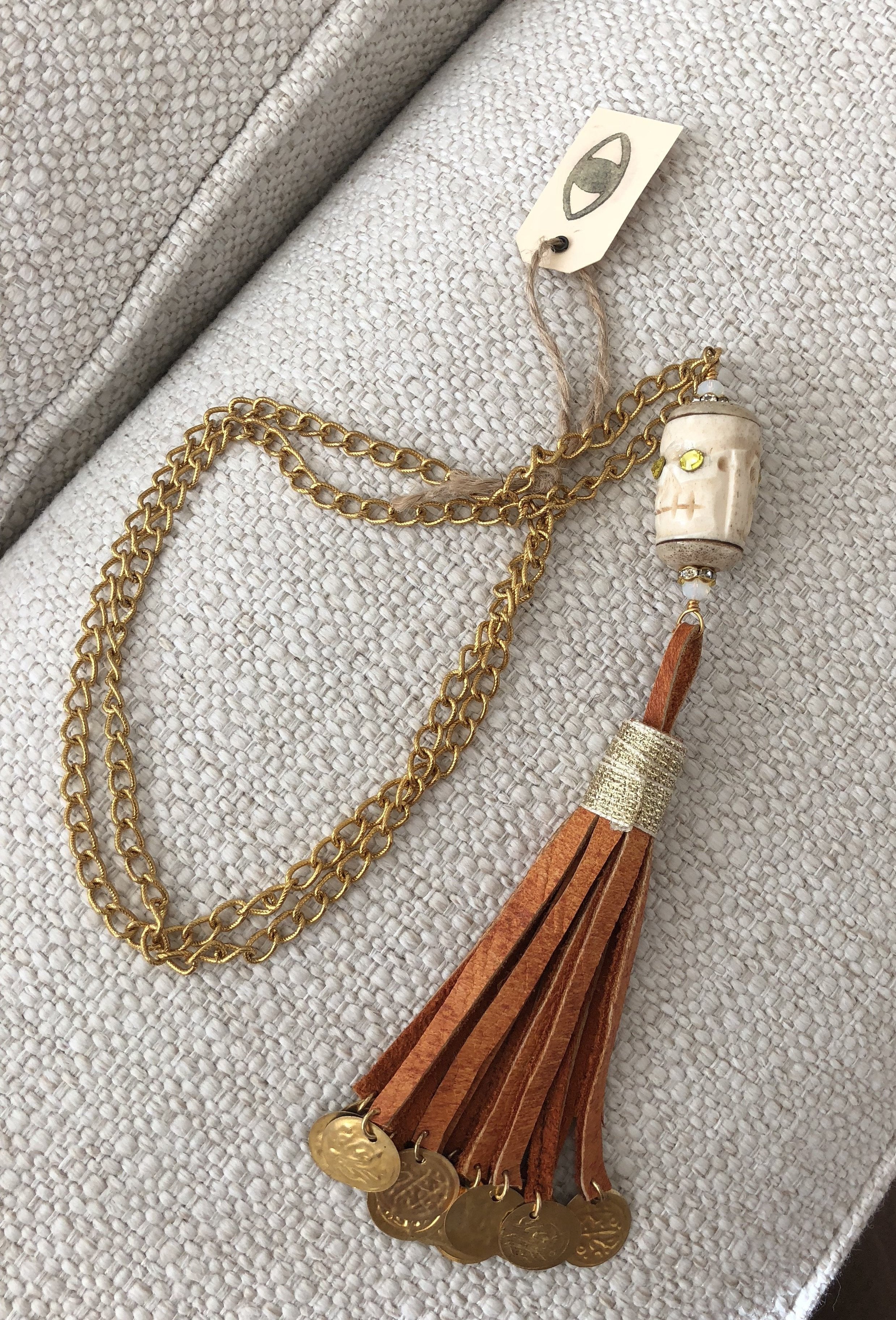 Leather tassel clearance necklace