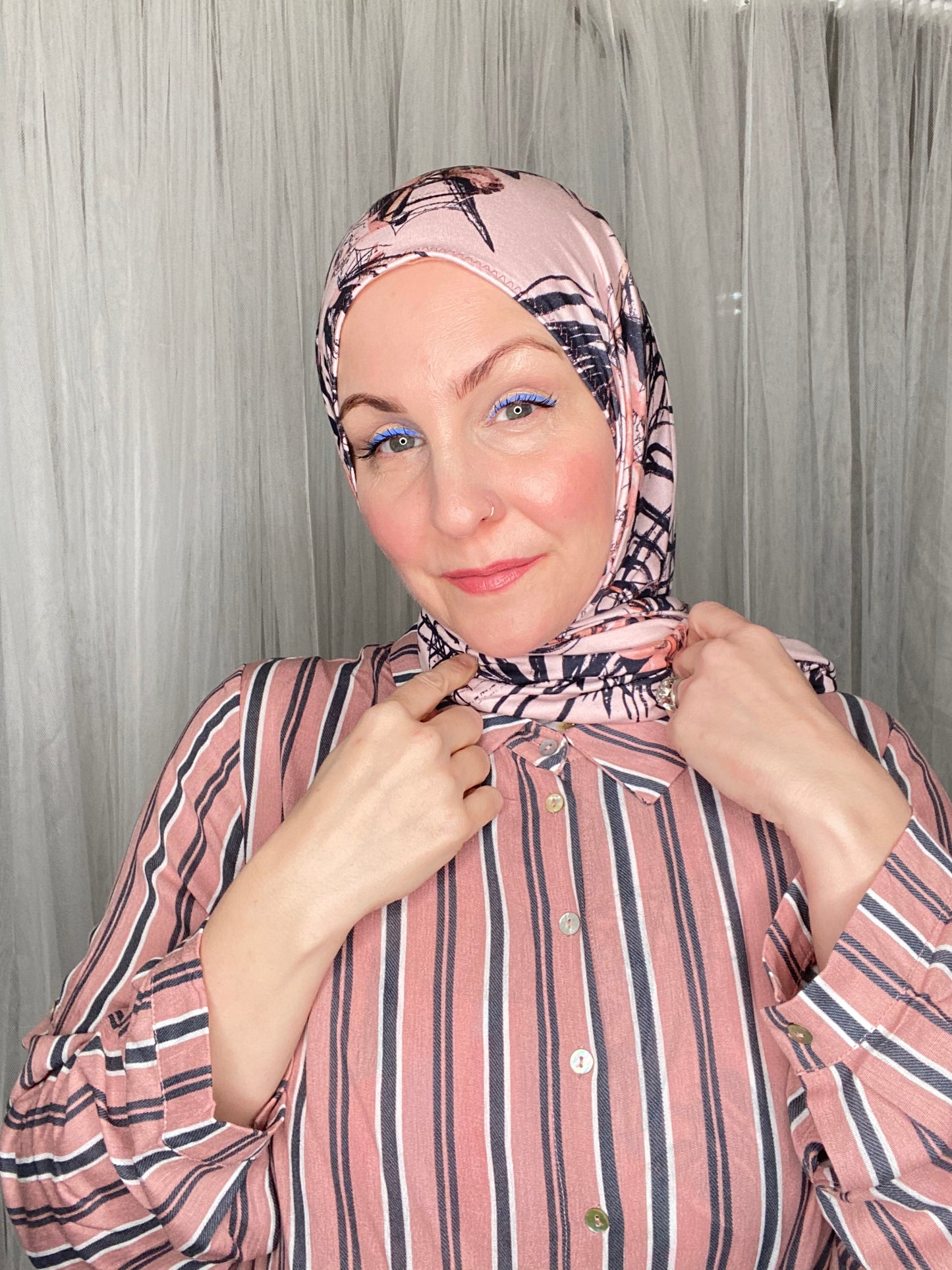 Printed Jersey Hijab: Wispy Dusty Rose Palms